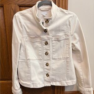J. Jill Cream Denim Jacket With Contrast Stitching Small cottagecore cabincore